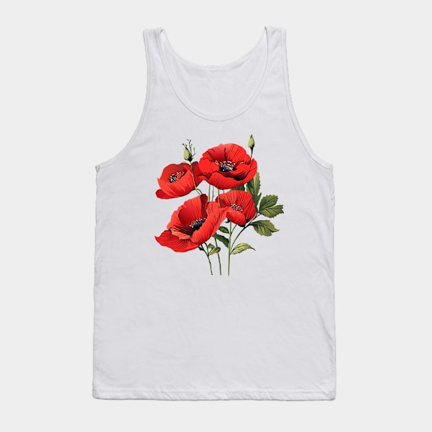 Red poppies flowers, beautiful poppy watercolor Holiday Decoration Birthday gifts and presents, american, traditional, anniversary, memory Tank Top by sofiartmedia